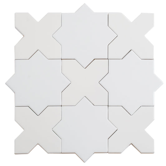 Sample-Pearl White 5" Star with Cross Glossy Ceramic Wall and Floor Tile (10.76 sq ft/case) - 54 Pack