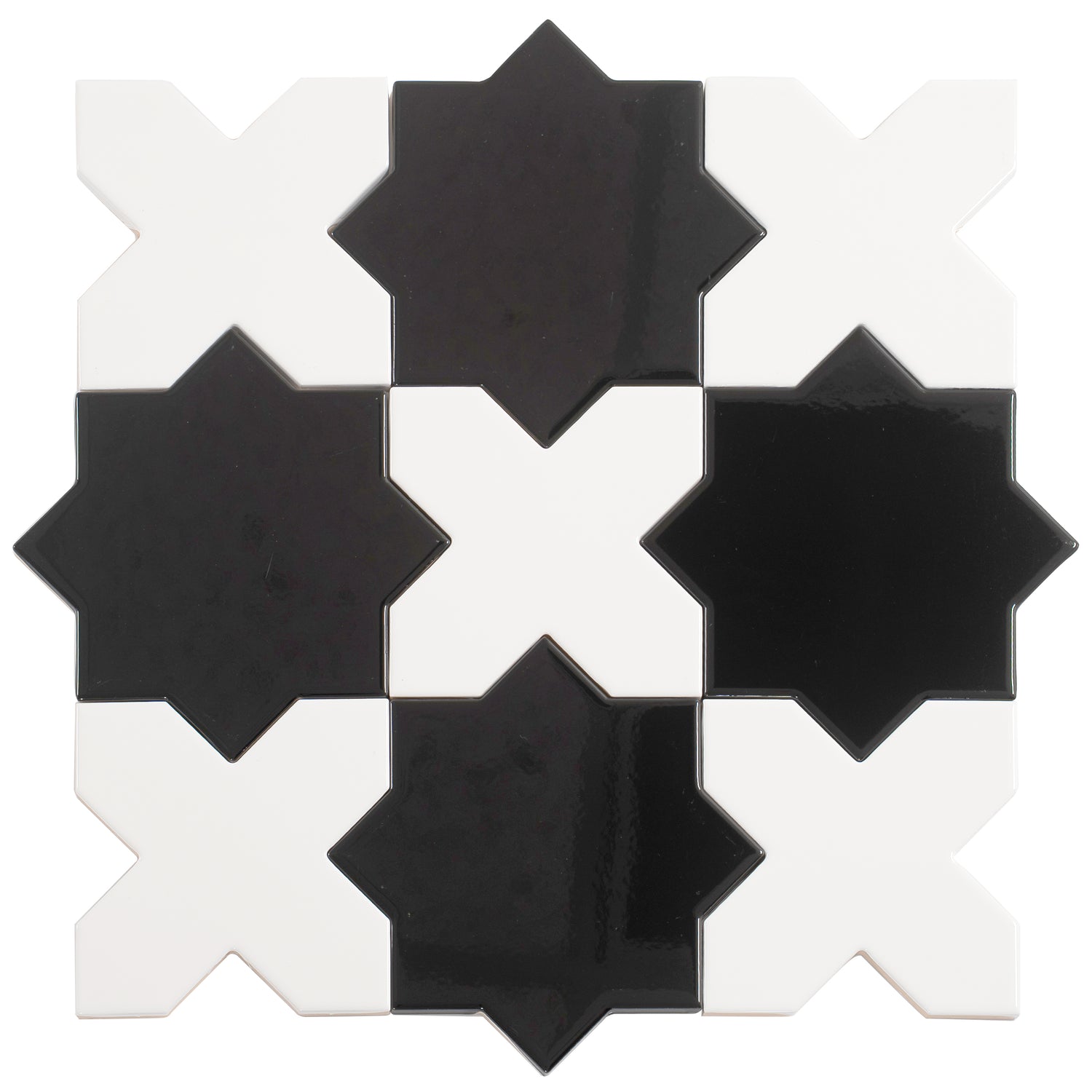 5" Black Star with Pearl White Cross Glossy Ceramic Wall and Floor Tile (10.76 sq ft/case) - 54 Pack