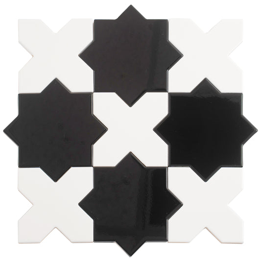 5 inch black star and pearl white cross glossy ceramic wall and floor tile pack