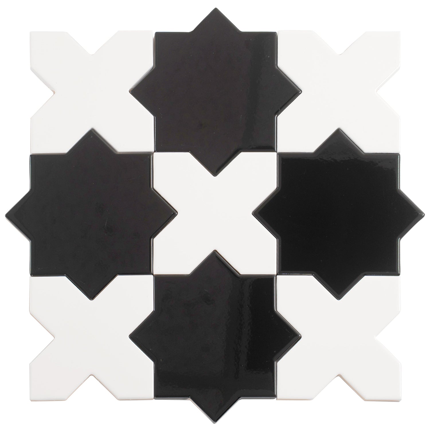 Sample - 5" Black Star with Pearl White Cross Glossy Ceramic Wall and Floor Tile (10.76 sq ft/case) - 54 Pack