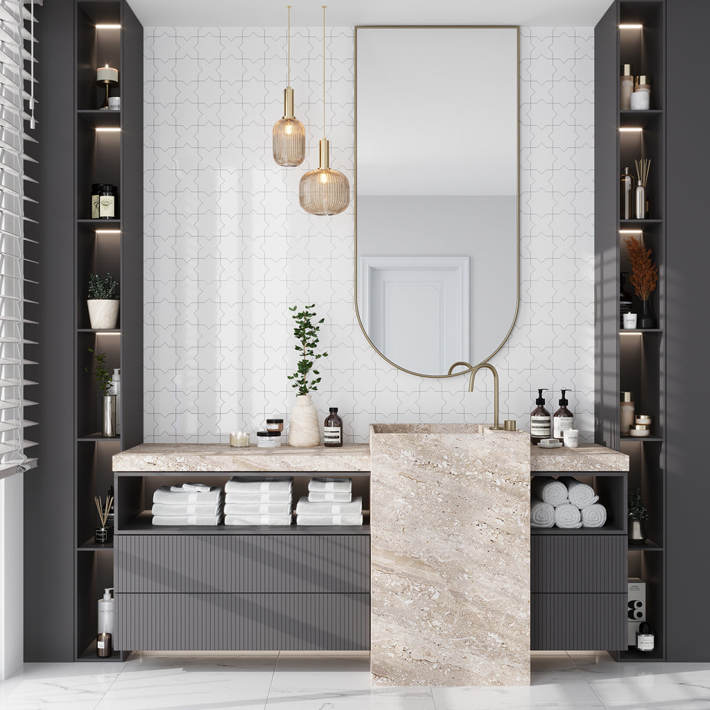 Pearl White 5x5 Glossy Star Ceramic Tile (27 pack, 5.37 sq ft/case) - Sample