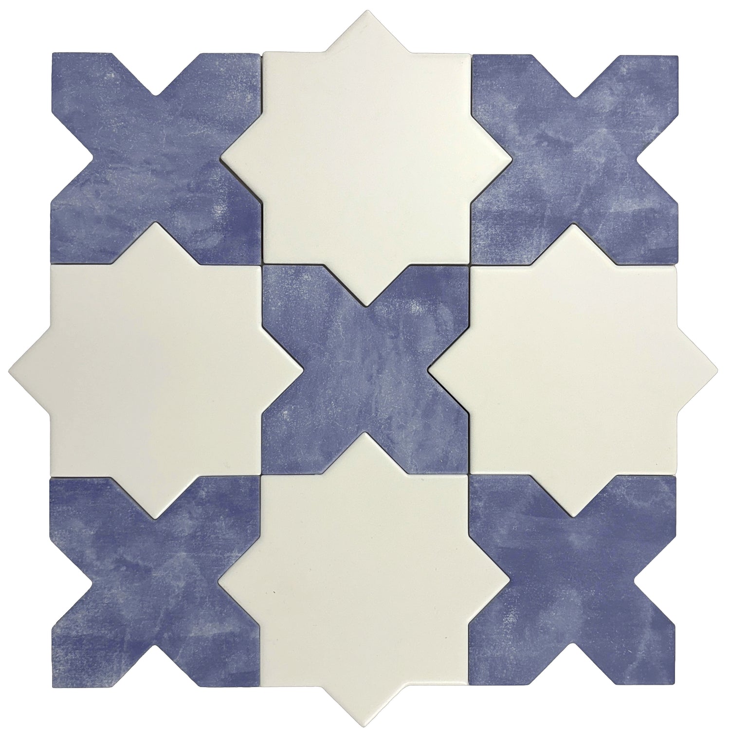 5 inch white star and cornflower blue cross matte ceramic tile for wall and floor