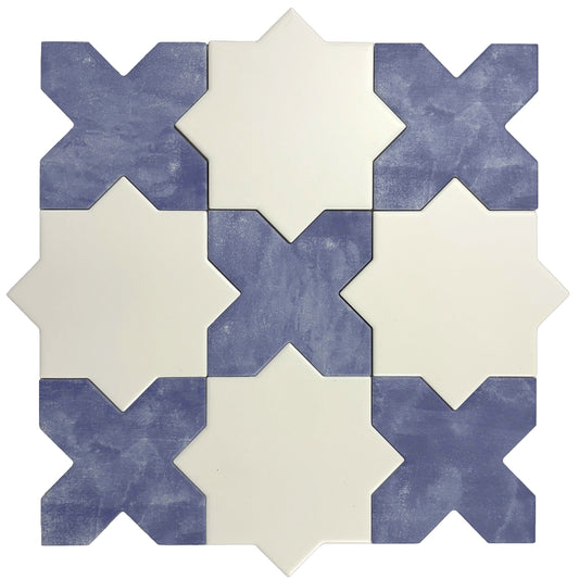 5 inch white star and cornflower blue cross matte ceramic tile for wall and floor