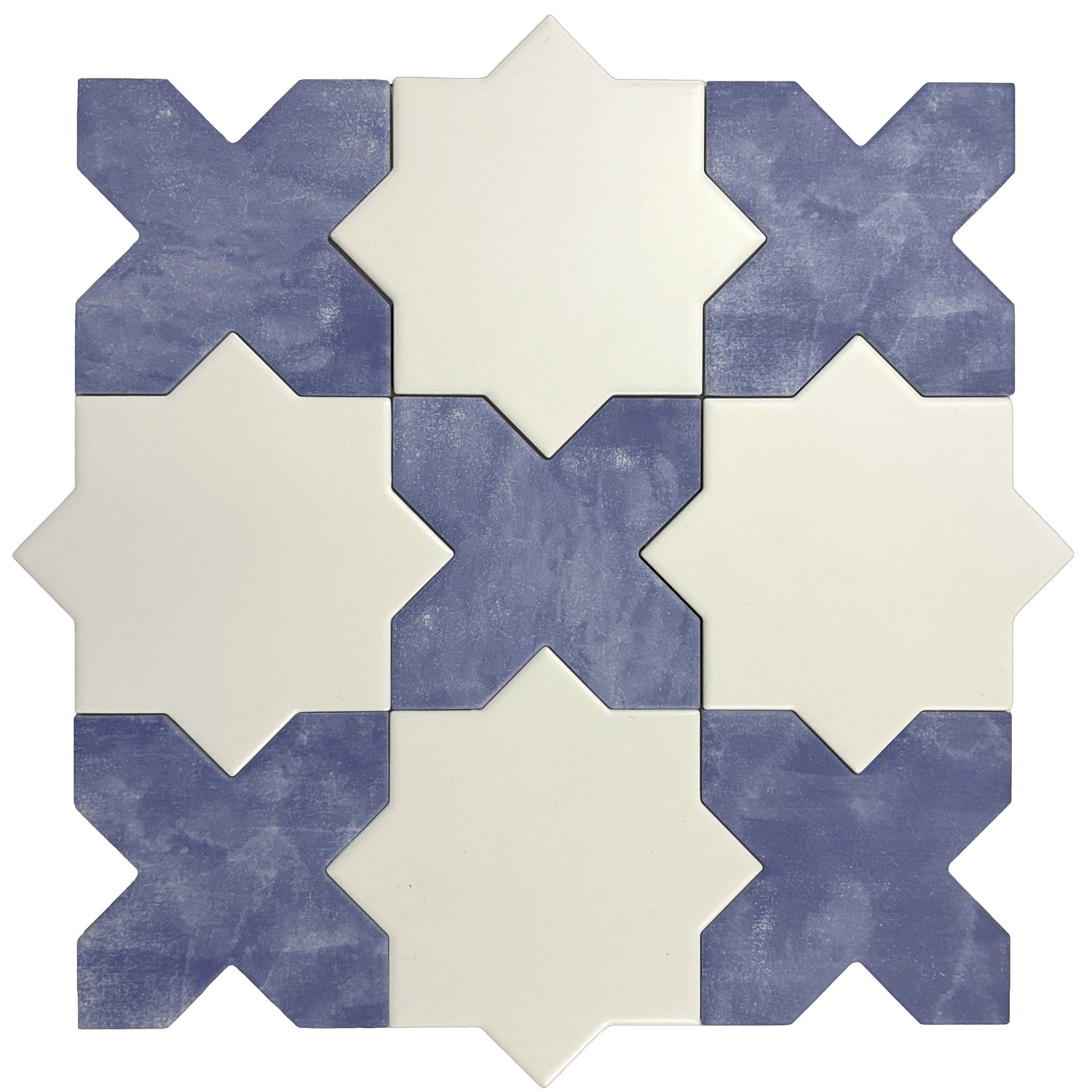 Sample - 5" White Star with Cornflower Blue Cross Matte Ceramic Wall and Floor Tile (10.76 sq ft/case) - 54 Pack