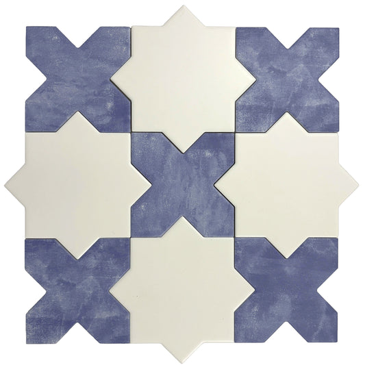 Sample-5" White Star with Cornflower Blue Cross Matte Ceramic Wall and Floor Tile (10.76 sq ft/case) - 54 Pack
