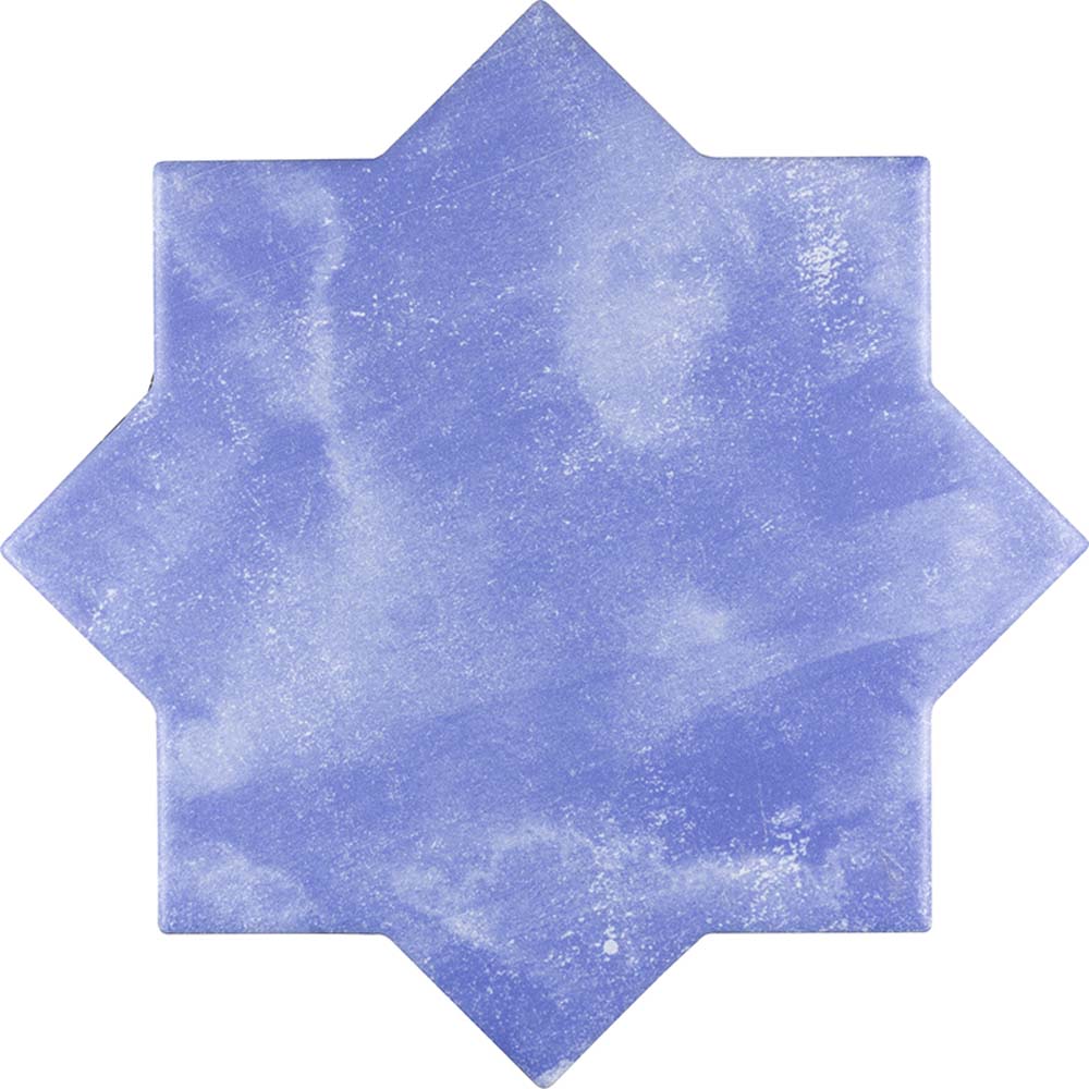 Cornflower blue 5 inch star shaped matte ceramic wall and floor tile with cross design