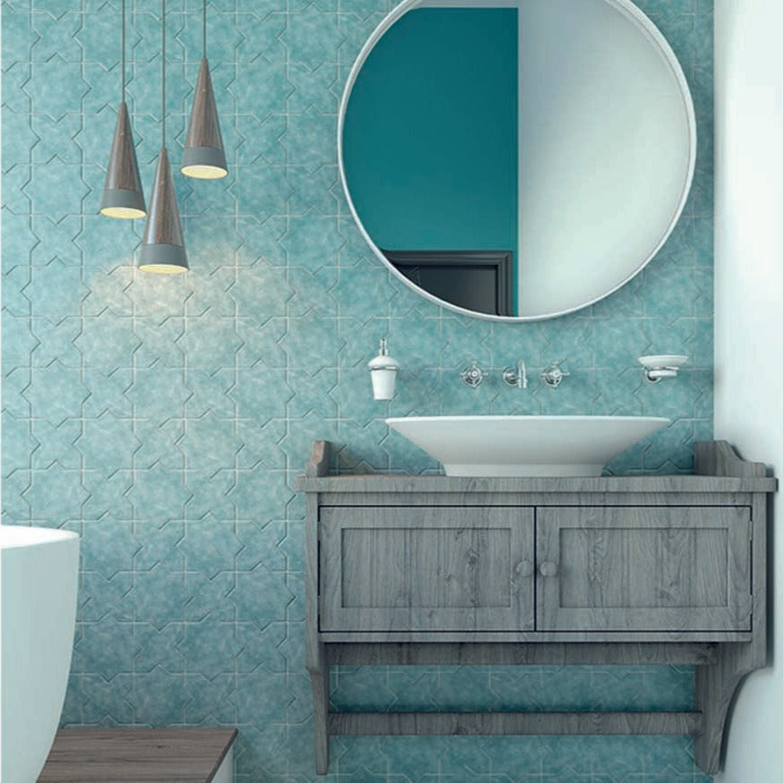27 pack Siena 5.35 in. x 5.35 in. Matte Green Ceramic Cross-Shaped Wall and Floor Tile (5.37 sq ft/case) - Sample