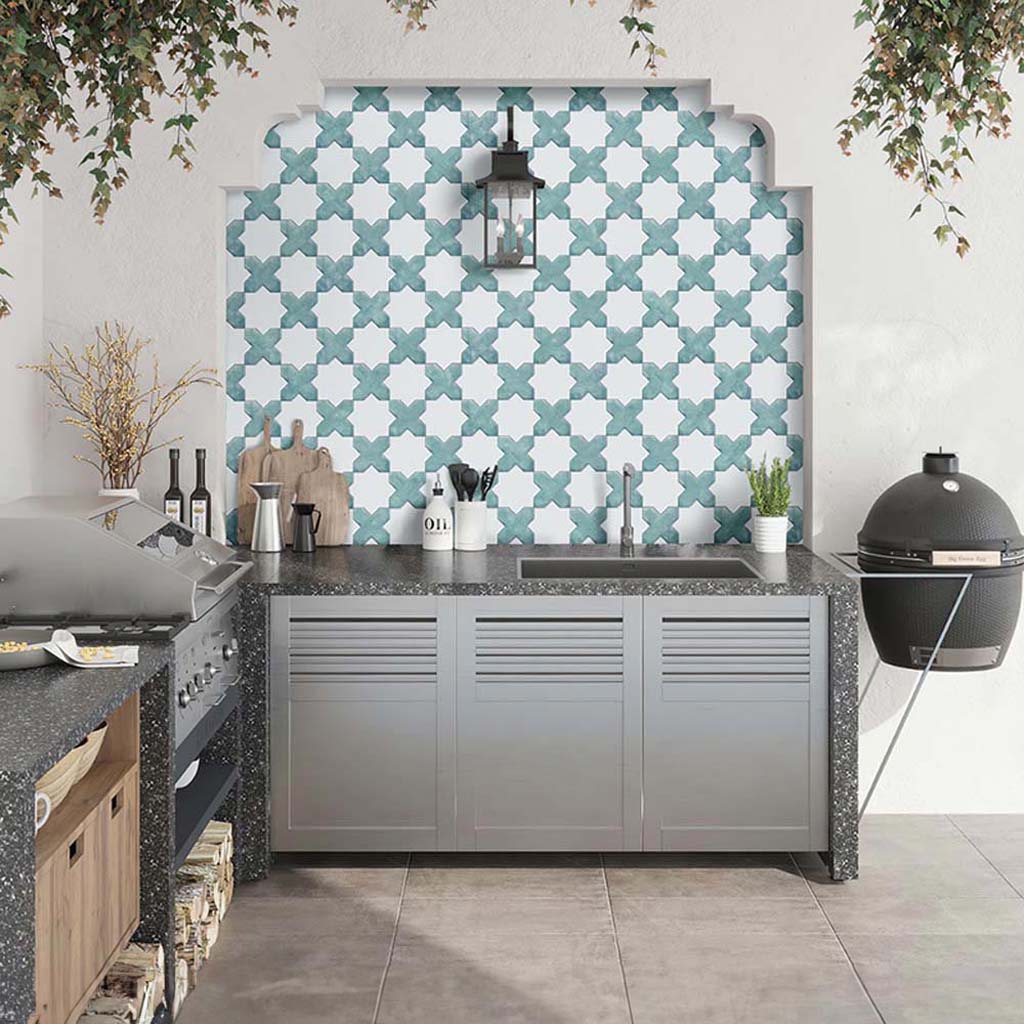 27 pack Siena 5.35 in. x 5.35 in. Matte Green Ceramic Cross-Shaped Wall and Floor Tile (5.37 sq ft/case) - Sample