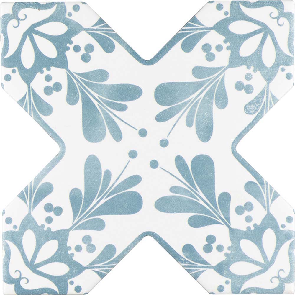 Sample - 5" White Star with Pistachio Green Cross Deco Matte Ceramic Wall and Floor Tile (10.76 sq ft/case) - 54 Pack