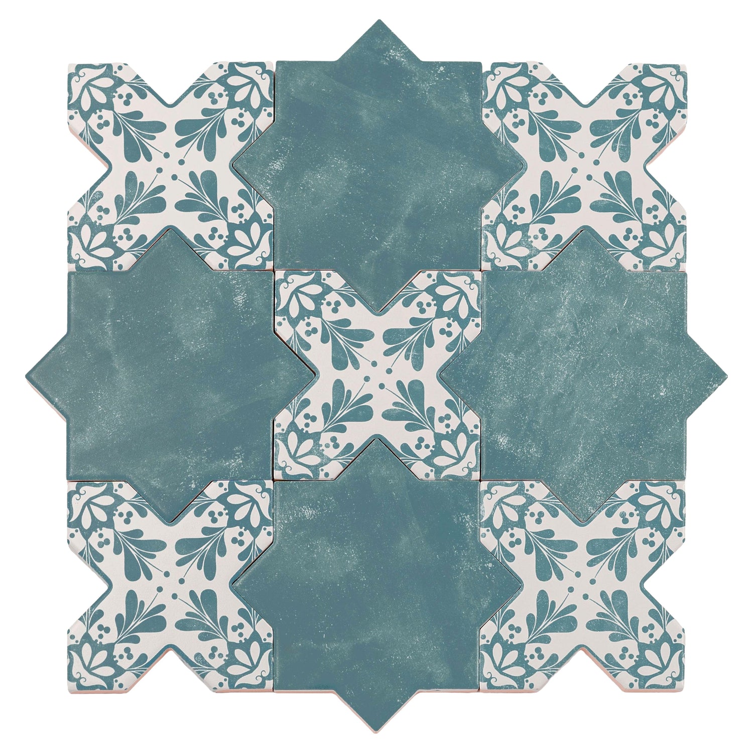 Pistachio green 5 inch star and cross patterned matte ceramic wall floor tiles