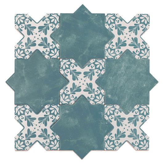 Pistachio green 5 inch star and cross patterned matte ceramic wall floor tiles