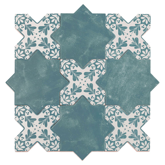 Sample-Pistachio Green 5" Star with Cross Deco Matte Ceramic Wall and Floor Tile (10.76 sq ft/case) - 54 Pack
