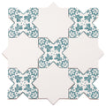 5 inch white star matte ceramic wall and floor tile with pistachio green decorative cross pattern