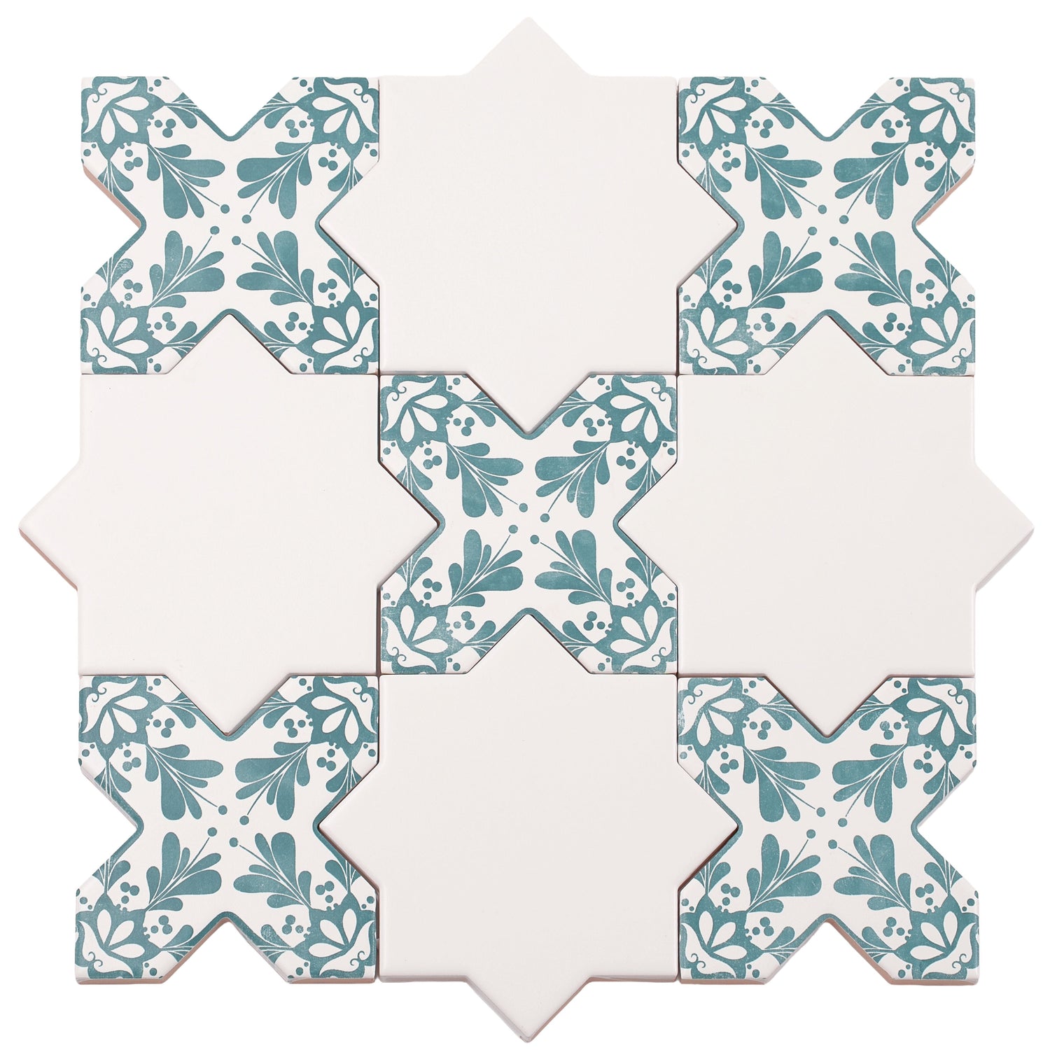 Sample - 5" White Star with Pistachio Green Cross Deco Matte Ceramic Wall and Floor Tile (10.76 sq ft/case) - 54 Pack