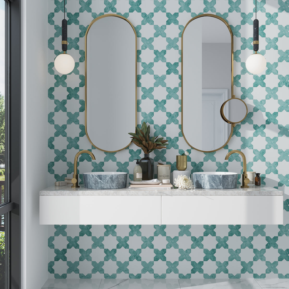 27 pack Siena 5.35 in. x 5.35 in. Matte Green Ceramic Cross-Shaped Wall and Floor Tile (5.37 sq ft/case) - Sample
