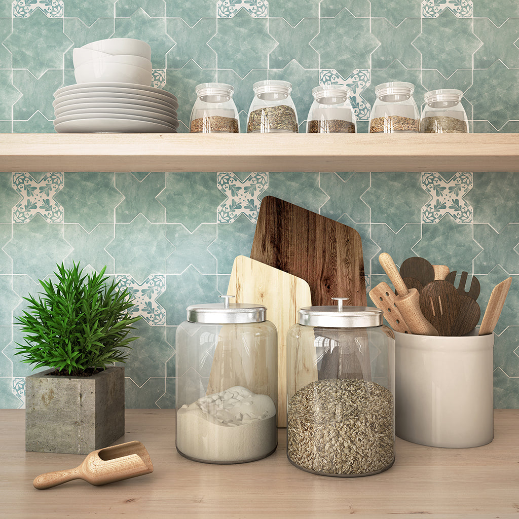 27 pack Siena 5.35 in. x 5.35 in. Matte Green Ceramic Cross-Shaped Wall and Floor Tile (5.37 sq ft/case) - Sample