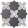 5 inch charcoal black star and gray floral cross matte ceramic wall and floor tiles