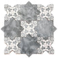 gray 5 inch star and cross patterned matte ceramic wall and floor tile with floral deco accents