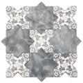 gray 5 inch star and cross patterned matte ceramic wall and floor tile with floral deco accents