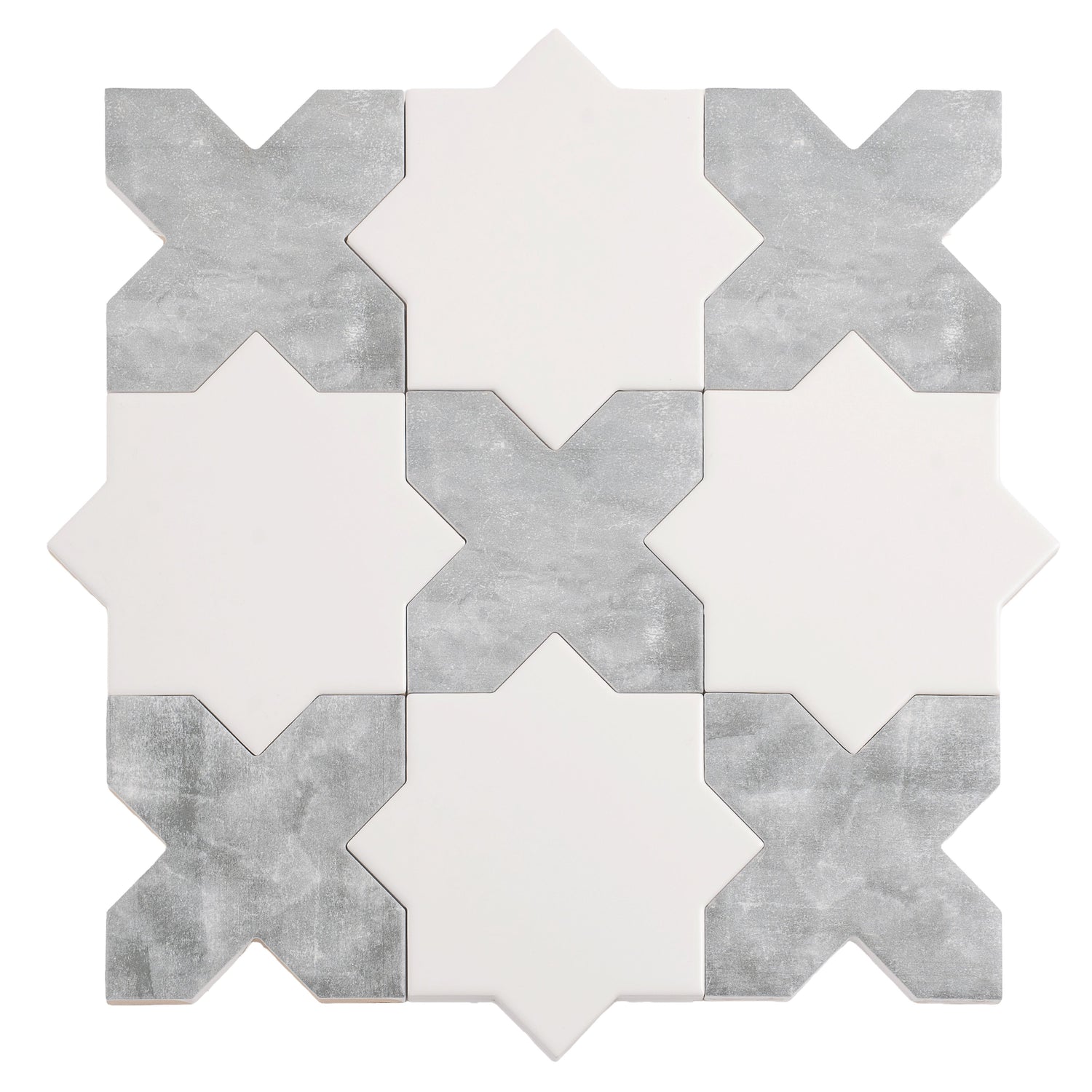 5 inch white star tile with gray cross matte finish for wall and floor ceramic installation