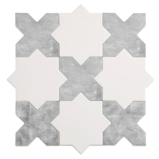 5 inch white star tile with gray cross matte finish for wall and floor ceramic installation