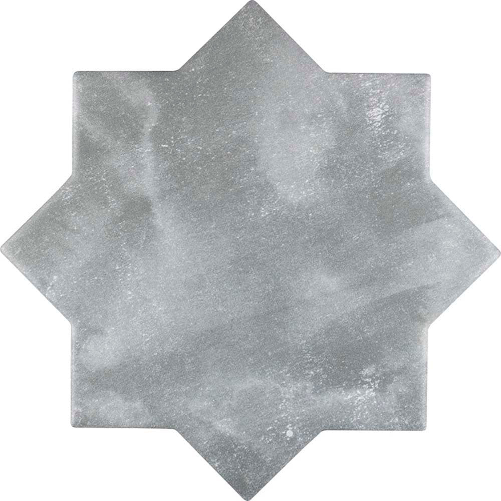 Gray 5 inch star-shaped matte ceramic wall and floor tile with cross design