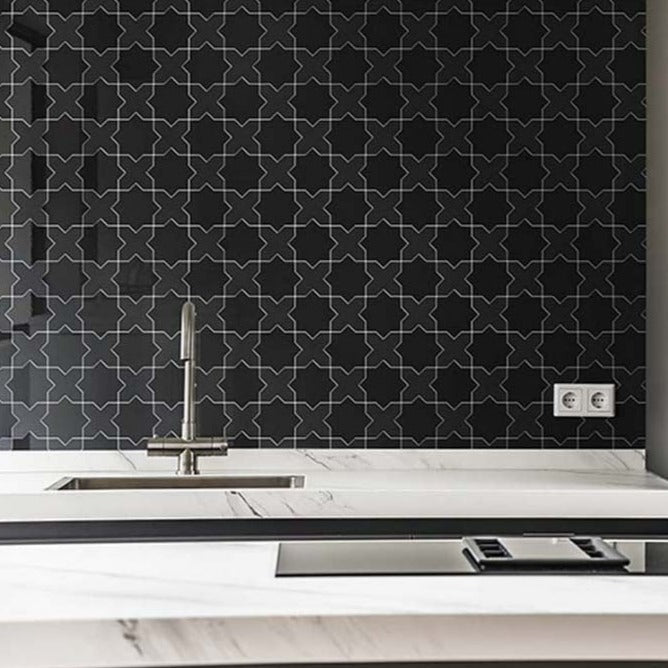 27 pack Siena 5.35 in. x 5.35 in. Glossy Black Ceramic Cross-Shaped Wall and Floor Tile (5.37 sq ft/case) - Sample
