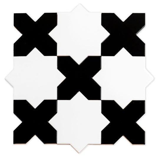 5 inch pearl white star and black cross glossy ceramic wall and floor tile in interlocking pattern