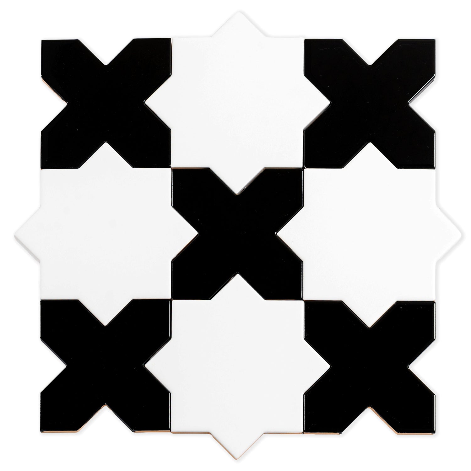 Sample - 5" Pearl White Star with Black Cross Glossy Ceramic Wall and Floor Tile (10.76 sq ft/case) - 54 Pack