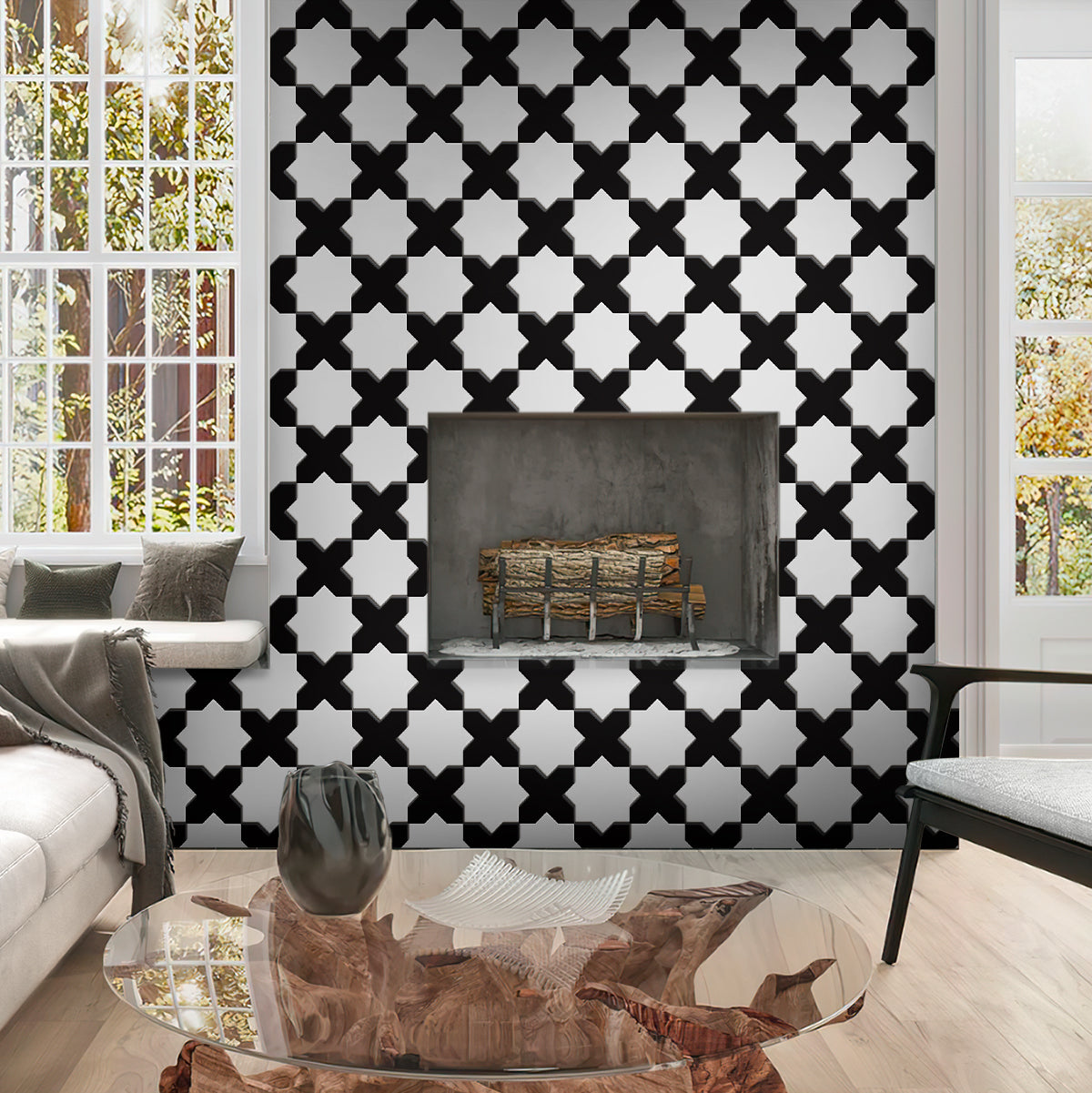 27 pack Siena 5.35 in. x 5.35 in. Glossy Black Ceramic Cross-Shaped Wall and Floor Tile (5.37 sq ft/case) - Sample