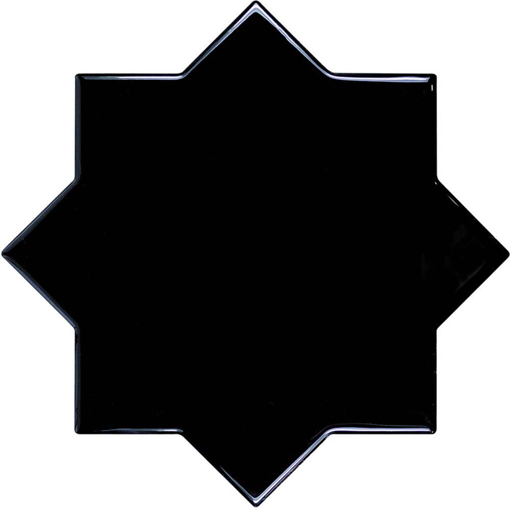 Black 5x5 Glossy Star Ceramic Tile (27 pack, 5.37 sq ft/case) - Sample