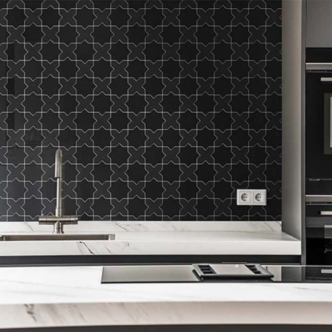 Black 5x5 Glossy Star Ceramic Tile (27 pack, 5.37 sq ft/case) - Sample