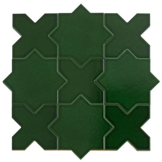 Dark green 5 inch star and cross shaped glossy ceramic wall and floor tiles