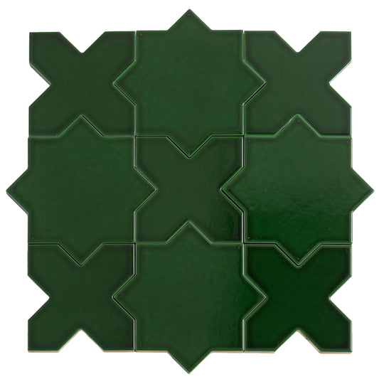 Sample-Dark Green 5" Star with Cross Glossy Ceramic Wall and Floor Tile (10.76 sq ft/case) - 54 Pack