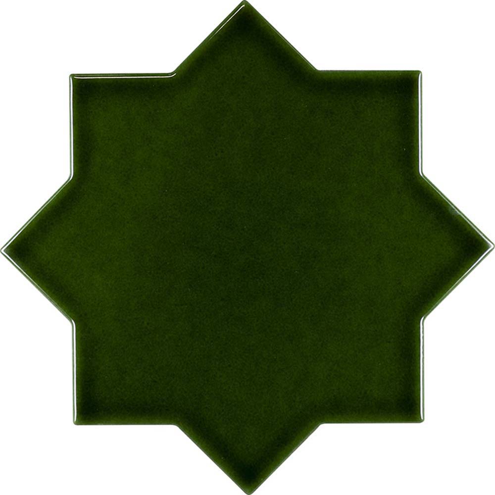 Sample - 5" Dark Green Star with Pearl White Cross Glossy Ceramic Wall and Floor Tile (10.76 sq ft/case) - 54 Pack