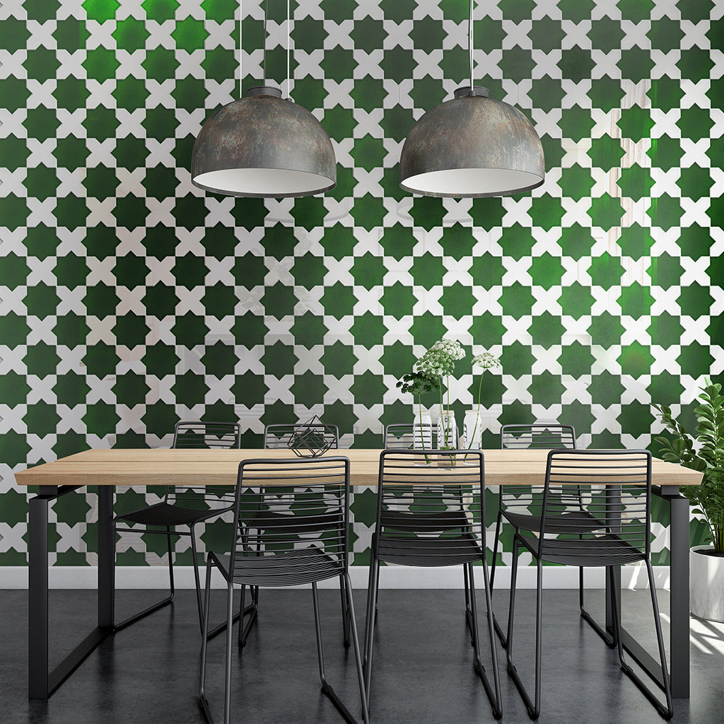 27 Pack Siena 5.35 in. x 5.35 in. Glossy Green Ceramic Star-Shaped Wall and Floor Tile (5.37 Sq ft/case), image size:1024x1024