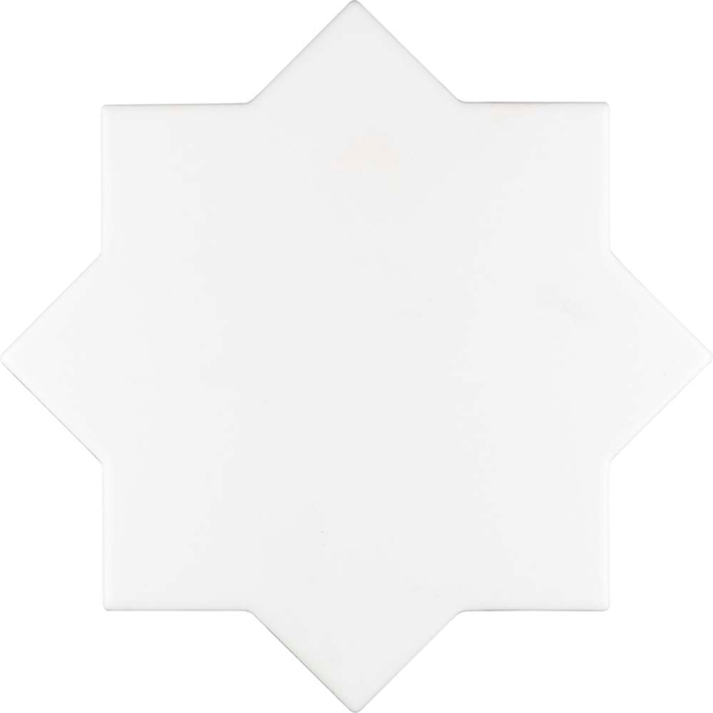 5-inch white star shaped matte ceramic tile with cornflower blue cross design for wall and floor