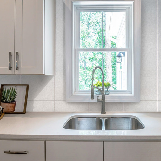 Light gray satin ceramic tile with rectangular shape for kitchen backsplash or wall installation