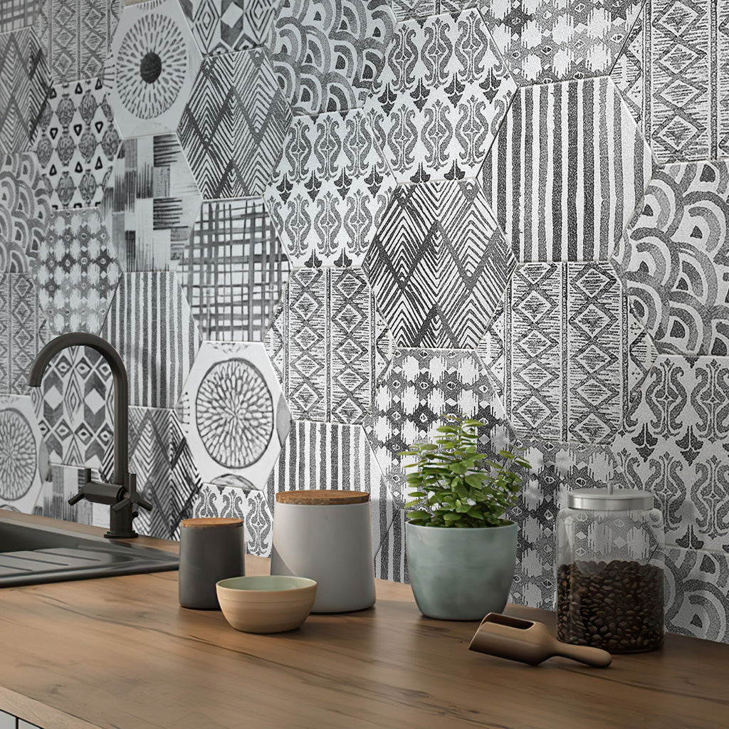 17 pack Light Gray 9.9-in W x 9.9-in L Matte Hexagonal Porcelain Wall and Floor Deco Tile (10 Sq ft/case) - Sample