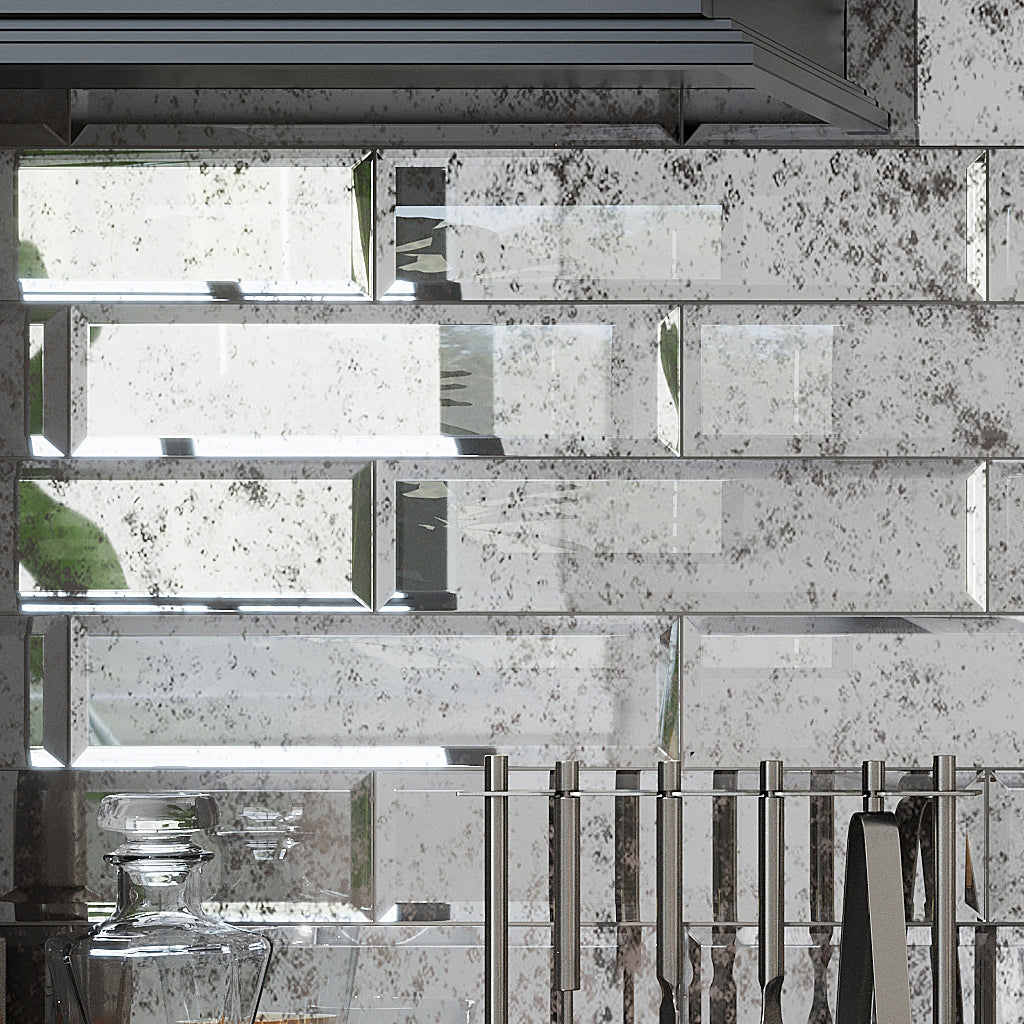 Antique Mirror Glossy and Beveled Glass Subway Tile (48 Cases, 240 sqft/Pallet)