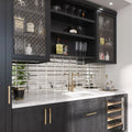 Polished clear silver glass 3x6 subway tile backsplash in kitchen wall with reflective mirror finish