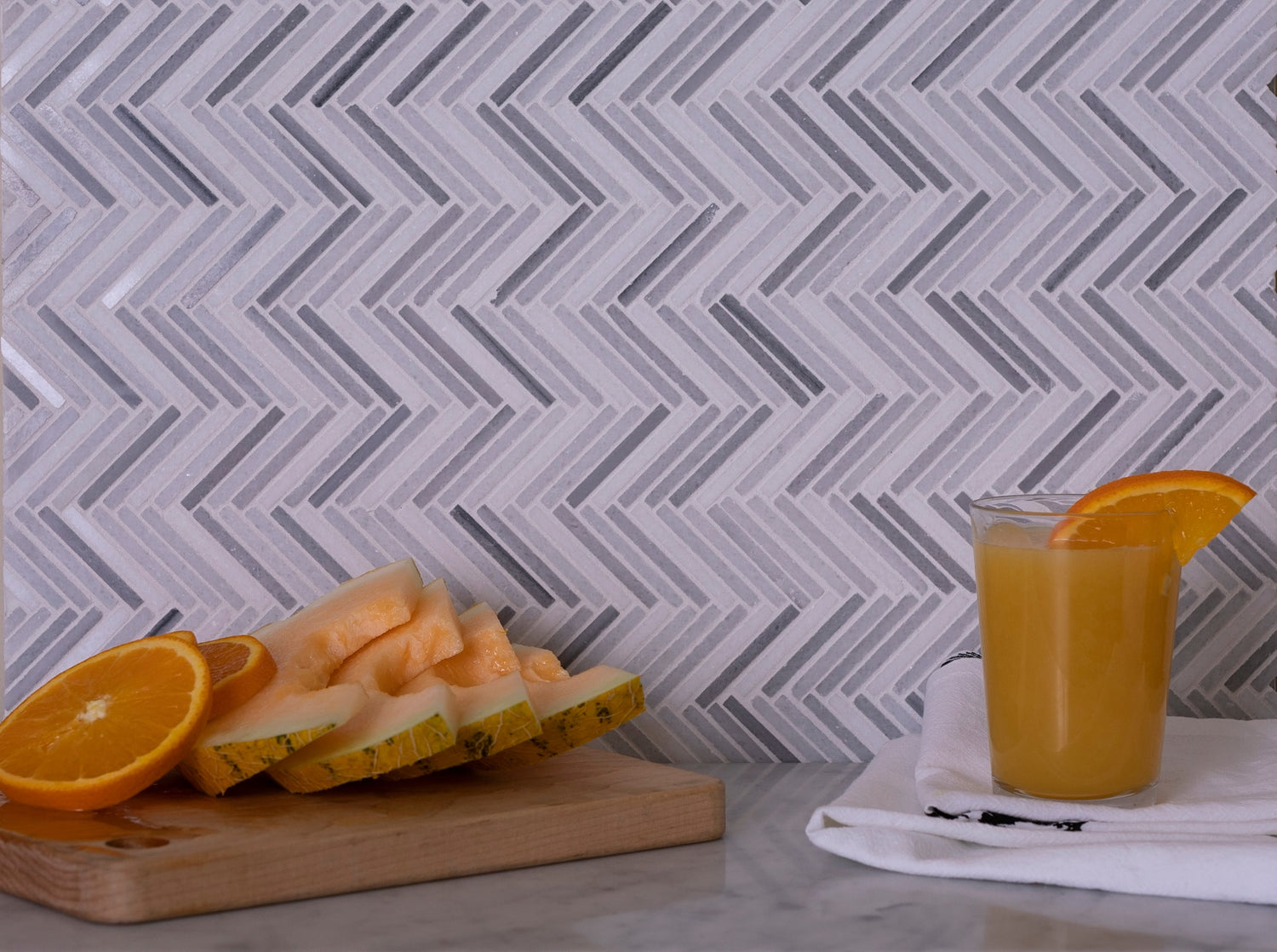 Sample - White, Gray 11x11 Polished Equator Marble Herringbone Mosaic tile (5 pack, 4.35 sq ft/case)
