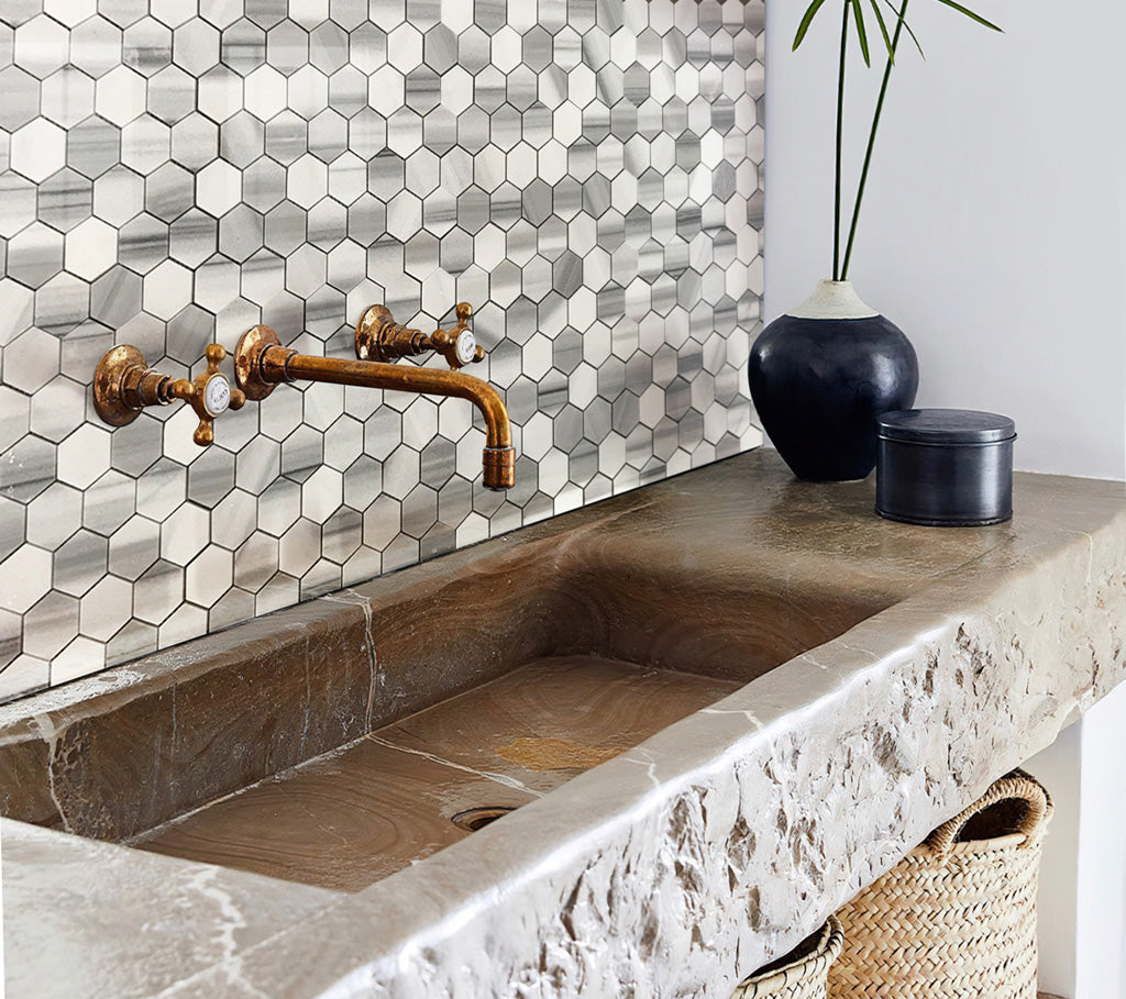 Gray 12x12 Polished Hexagon Equator Mosaic Tile (5 pack, 4.83 sq ft/case) - Sample