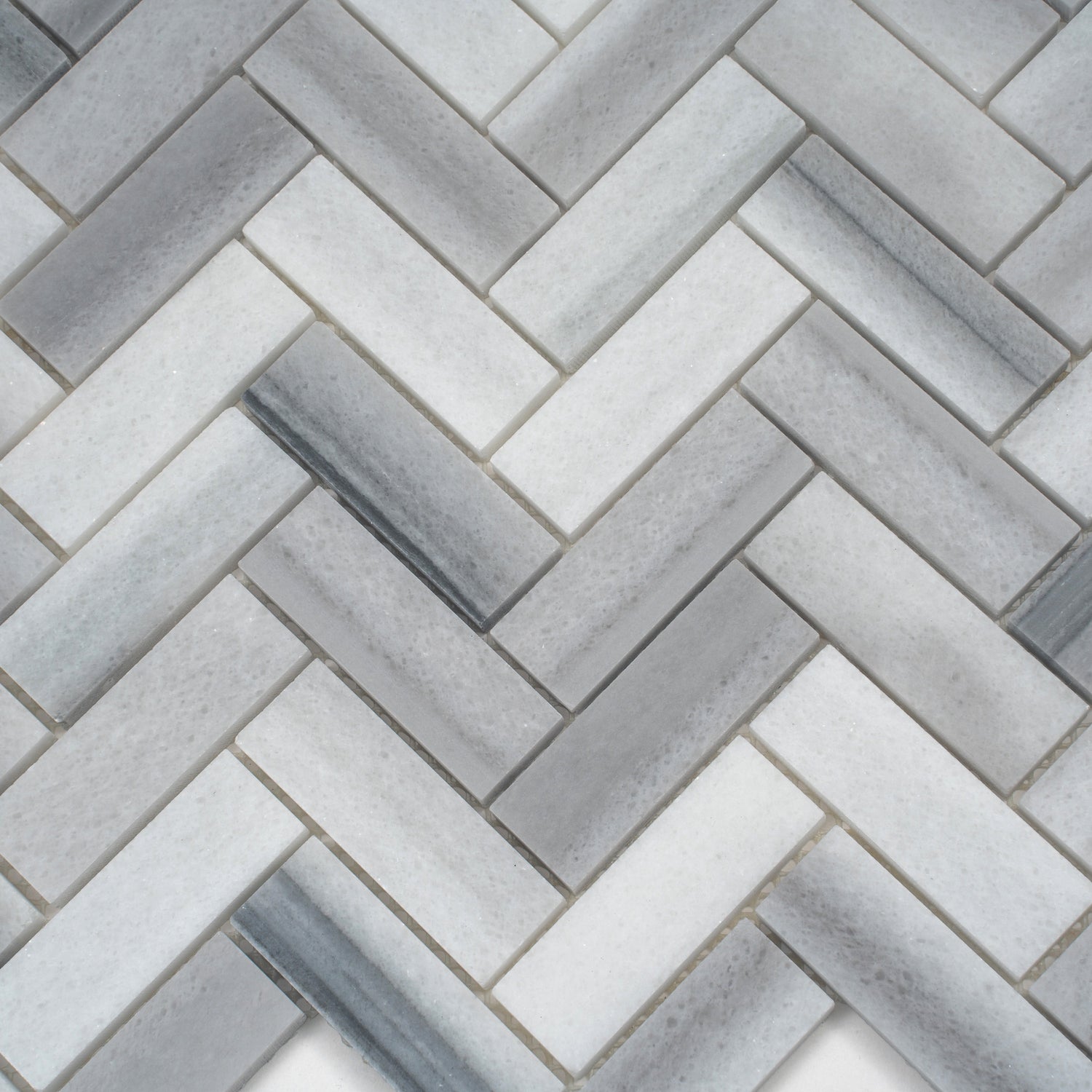 Gray 12x12 Polished Herringbone Equator Marble Mosaic Tile (5 pack, 5.29 sq ft/case)