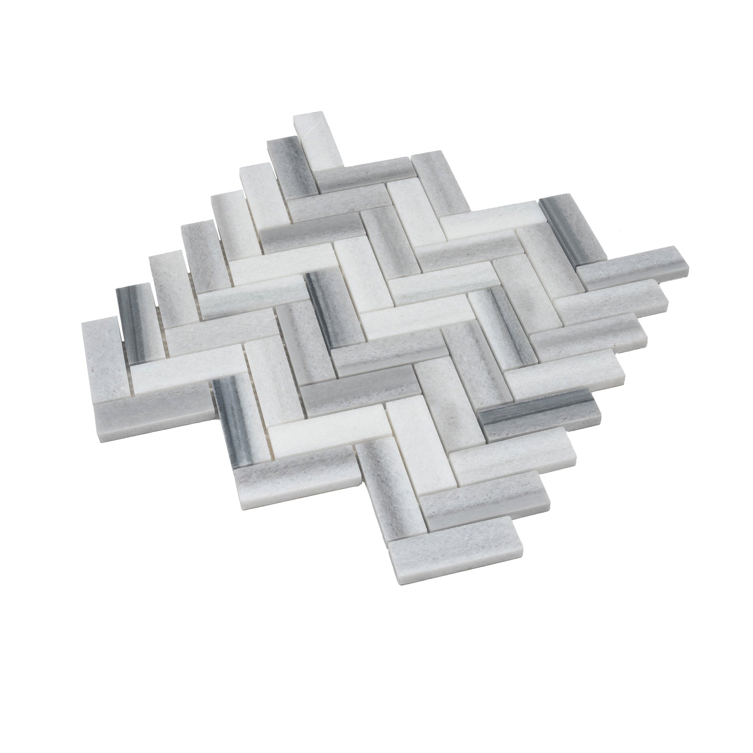 Gray 12x12 Polished Herringbone Equator Marble Mosaic Tile (5 pack, 5.29 sq ft/case)