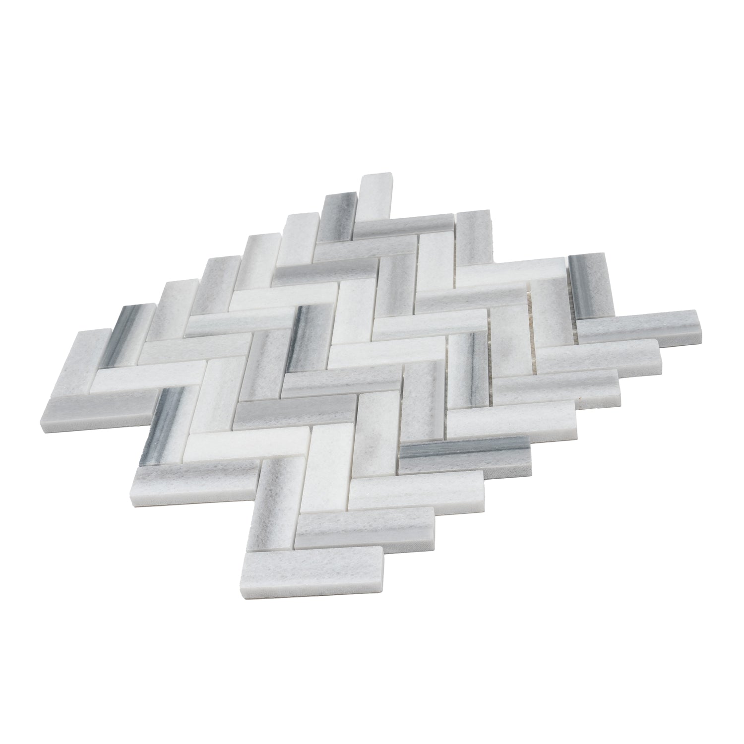 Gray 12x12 Polished Herringbone Equator Marble Mosaic Tile (5 pack, 5.29 sq ft/case)