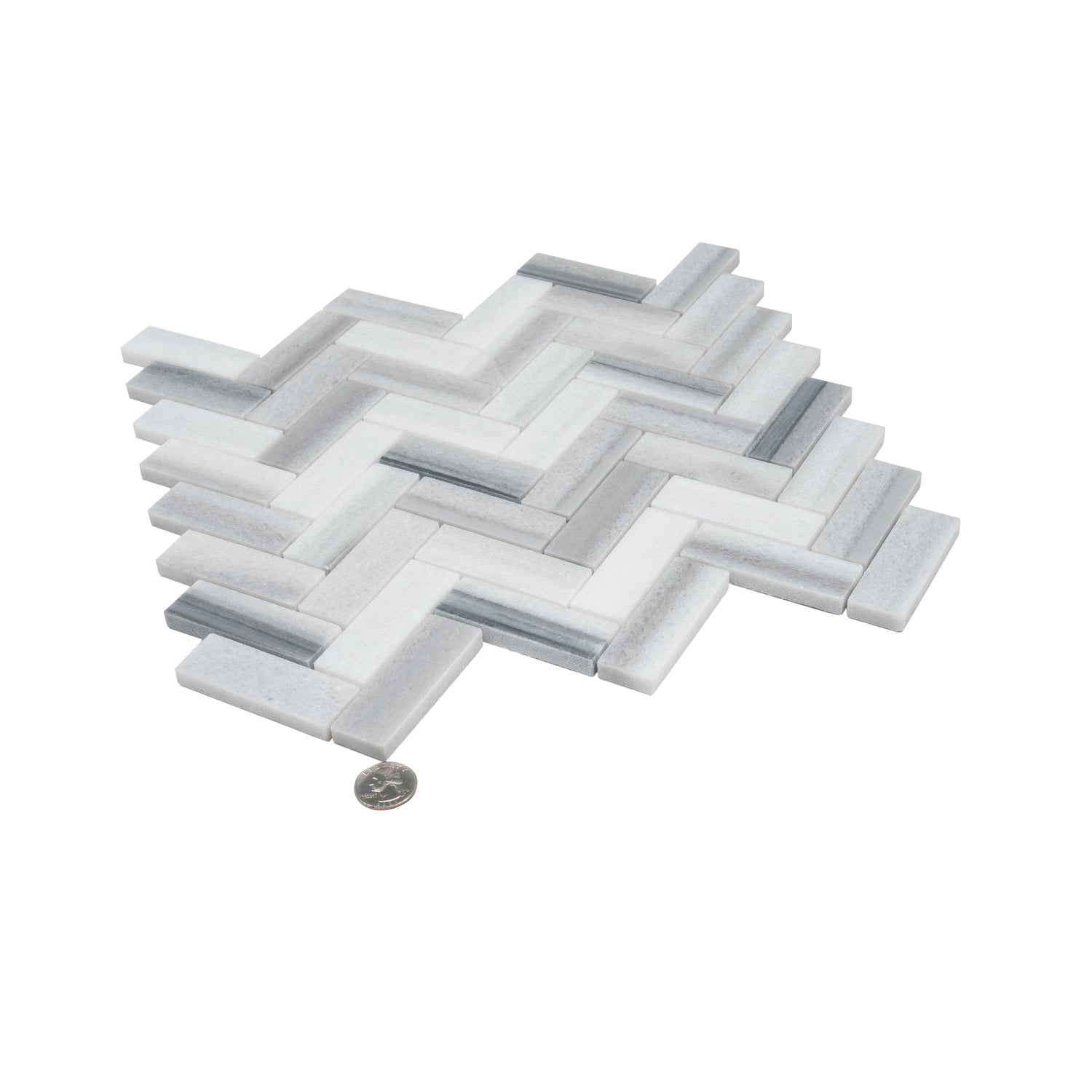 Gray 12x12 Polished Herringbone Equator Marble Mosaic Tile (5 pack, 5.29 sq ft/case)