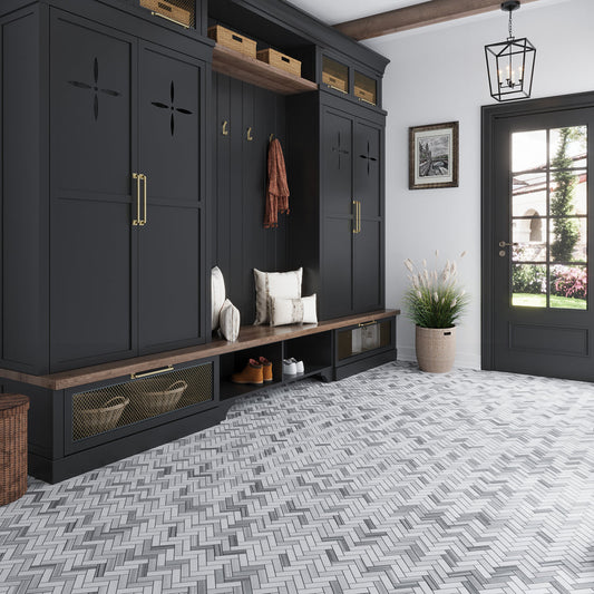 Gray 12x12 Polished Herringbone Marble Mosaic Tile (5 pack, 5.29 sq ft/case) - Sample