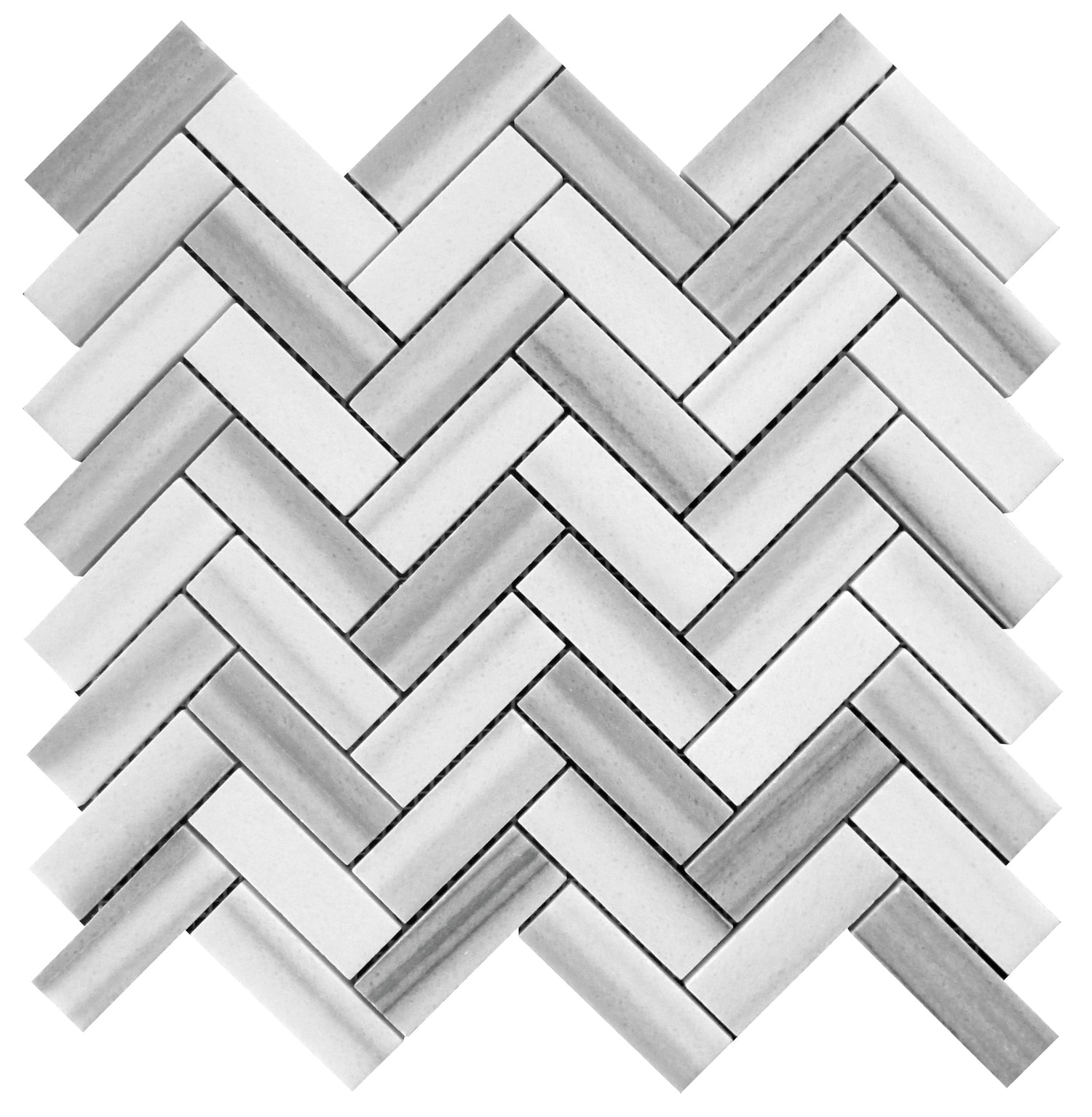 Gray 12x12 Polished Herringbone Equator Marble Mosaic Tile (5 pack, 5.29 sq ft/case)