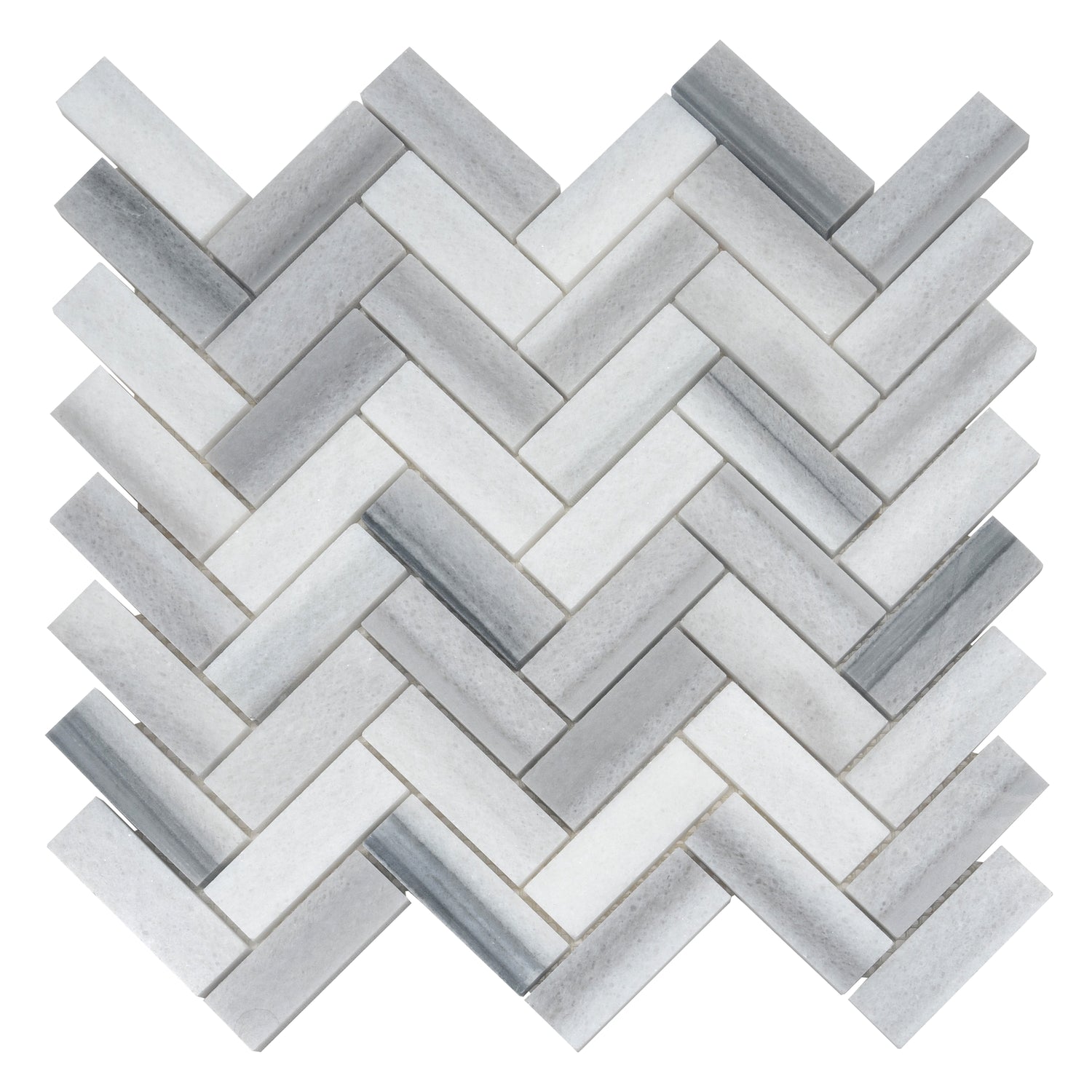 Gray 12x12 Polished Herringbone Equator Marble Mosaic Tile (5 pack, 5.29 sq ft/case)